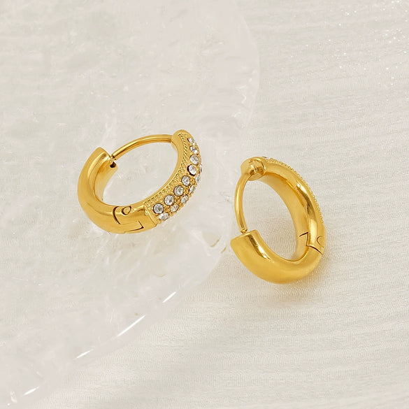 Women's 316L Stainless Steel Earrings With Rhinestone Inlay Heart And Geometric Pattern