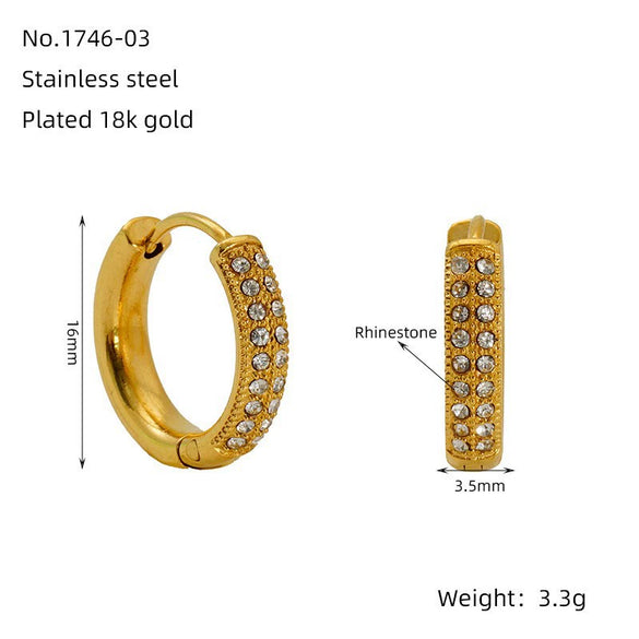Women's 316L Stainless Steel Earrings With Rhinestone Inlay Heart And Geometric Pattern