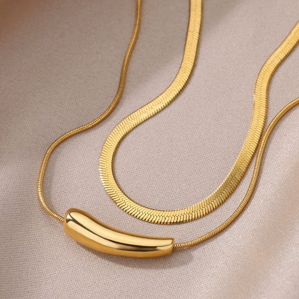 Women's Stainless Steel Eggplant And Water Drop Pendant Ochain Necklace With Electroplating