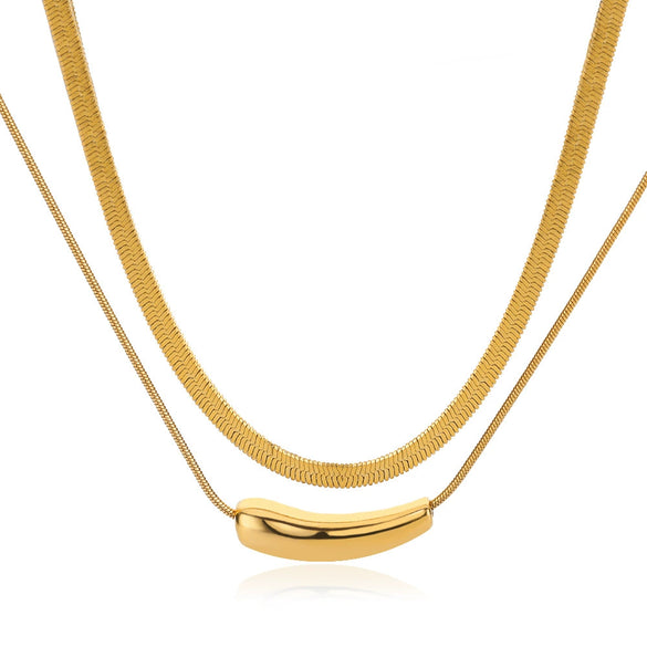 Women's Stainless Steel Eggplant And Water Drop Pendant Ochain Necklace With Electroplating