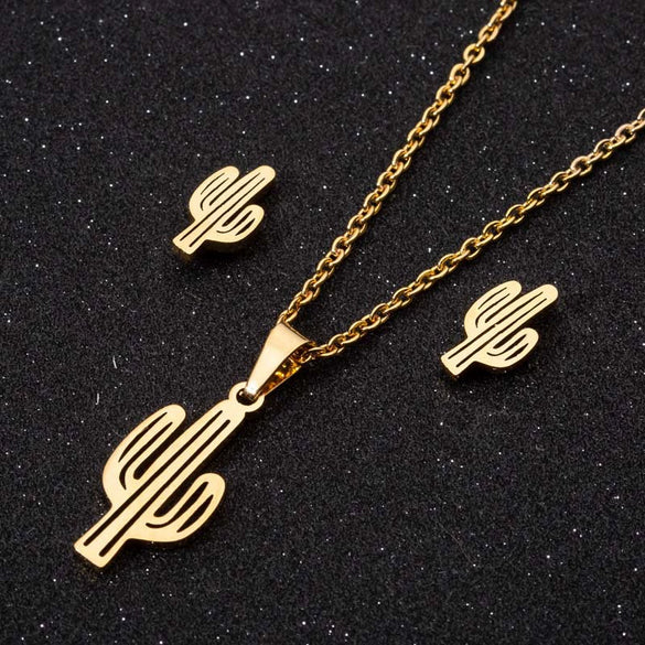 Women's Stainless Steel Electroplated Botanical Leaf Pendant Necklace And Earrings Set
