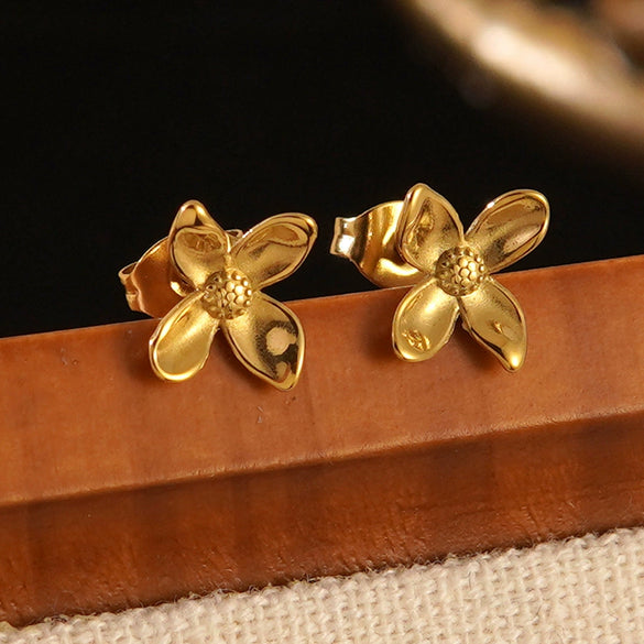 Women's Stainless Steel Electroplated Butterfly And Flower Geometric Earrings With Diamond Accent Irregular Light Luxury Style