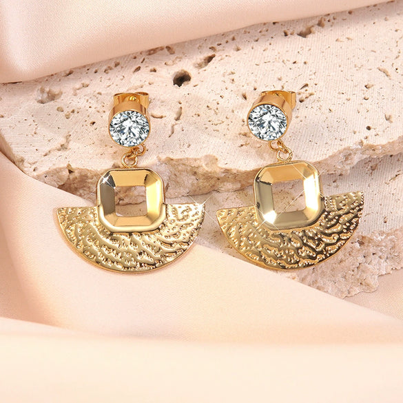Women's Stainless Steel Electroplated Butterfly And Flower Geometric Earrings With Diamond Accent Irregular Light Luxury Style