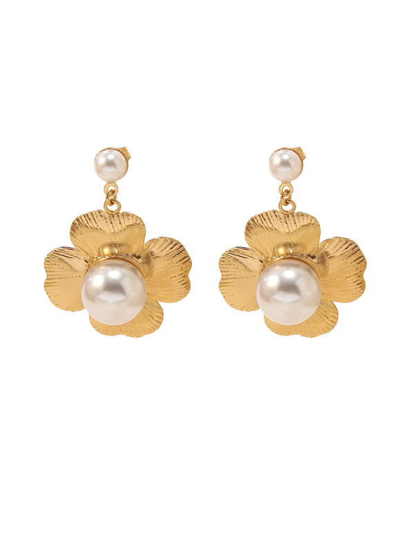 Women's Stainless Steel Electroplated Butterfly And Flower Geometric Earrings With Diamond Accent Irregular Light Luxury Style