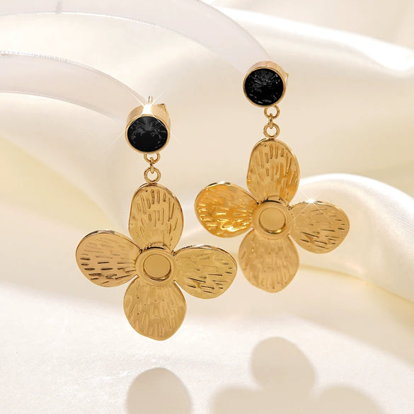Women's Stainless Steel Electroplated Butterfly And Flower Geometric Earrings With Diamond Accent Irregular Light Luxury Style