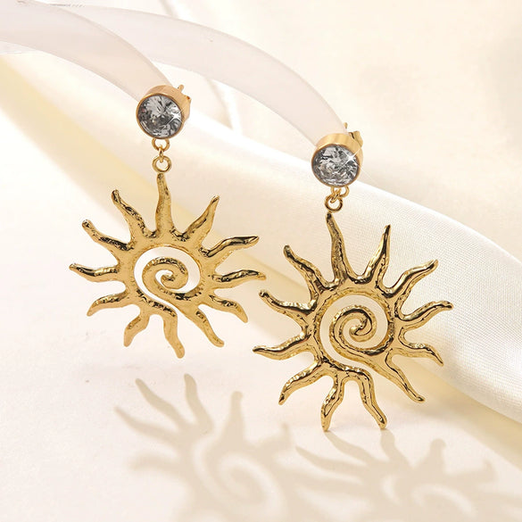 Women's Stainless Steel Electroplated Geometric Butterfly Flower Earrings With Diamond Accents Exaggerated Irregular Heart Shape Design