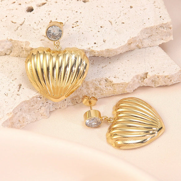 Women's Stainless Steel Electroplated Geometric Butterfly Flower Earrings With Diamond Accents Exaggerated Irregular Heart Shape Design