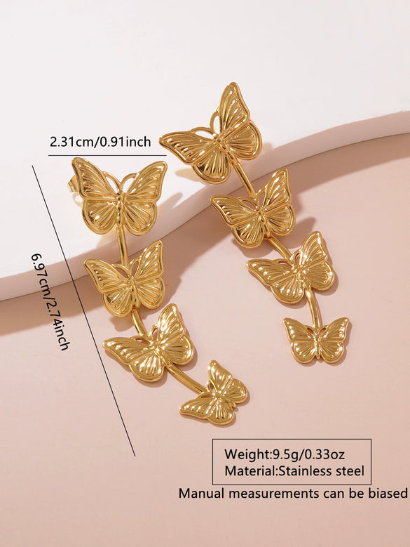 Women's Stainless Steel Electroplated Geometric Butterfly Flower Earrings With Diamond Accents Exaggerated Irregular Heart Shape Design