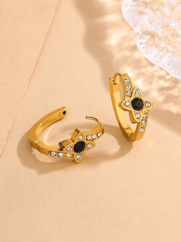 Women's Stainless Steel Electroplated Geometric Butterfly Flower Earrings With Diamond Accents Exaggerated Irregular Heart Shape Design