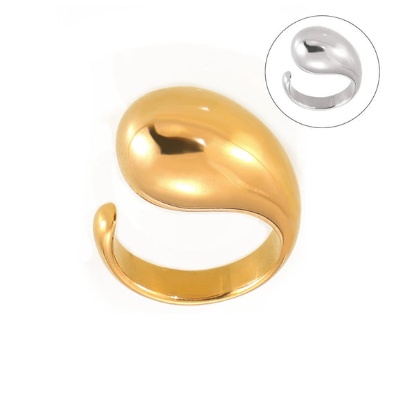 Women's Stainless Steel Electroplated Gold Exaggerated Water Dropper Open Ring With Geometric Design