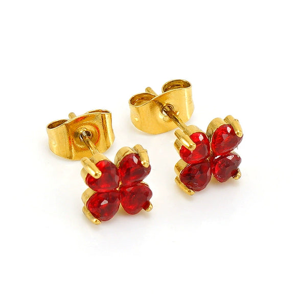 Women's 316L Stainless Steel Electroplated Inlaid Zircon Four Leaf Clover Earrings