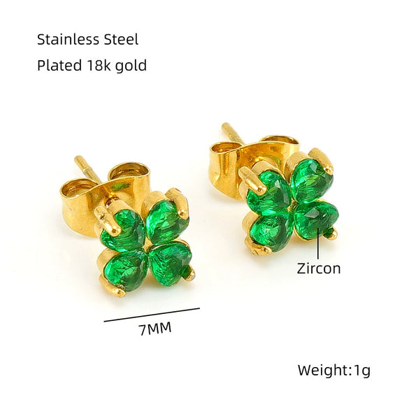Women's 316L Stainless Steel Electroplated Inlaid Zircon Four Leaf Clover Earrings