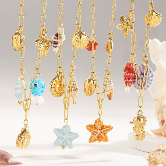 Women's Stainless Steel Electroplated Starfish And Seahorse Pendant Necklace Jewelry