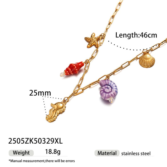 Women's Stainless Steel Electroplated Starfish And Seahorse Pendant Necklace Jewelry
