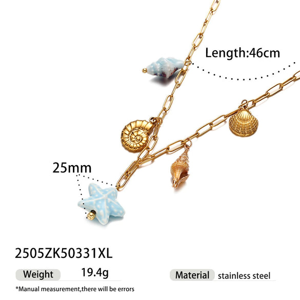 Women's Stainless Steel Electroplated Starfish And Seahorse Pendant Necklace Jewelry
