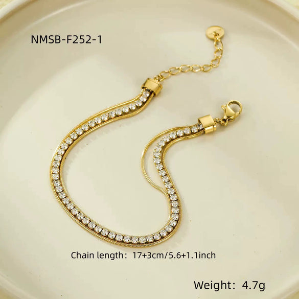 Women's Stainless Steel Electroplated Tennis Chain Bracelet Set With Geometric Heart And Star Pendant Design