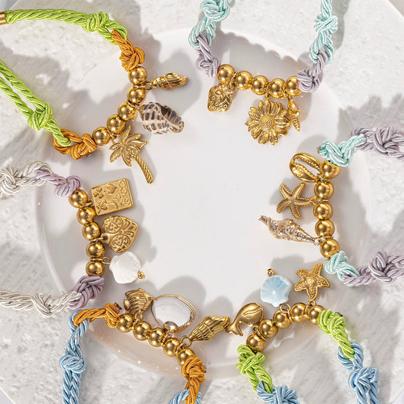 Women's Stainless Steel Electroplated Thick Rope Woven Bracelet With Pendant
