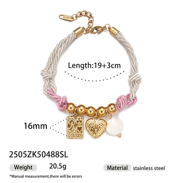 Women's Stainless Steel Electroplated Thick Rope Woven Bracelet With Pendant