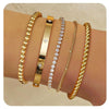 Women's Stainless Steel Electroplated Wide Brick Paper Chain Snake Chain Stacked Bracelet Set Fashion Personality Style