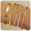 Women's Stainless Steel Electroplated Wide Brick Paper Chain Snake Chain Stacked Bracelet Set Fashion Personality Style