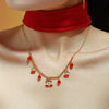 Women's Stainless Steel Electroplated Zircon And Faceted Red Agate Bellshaped Jewelry Set With Necklace Bracelet And Earrings