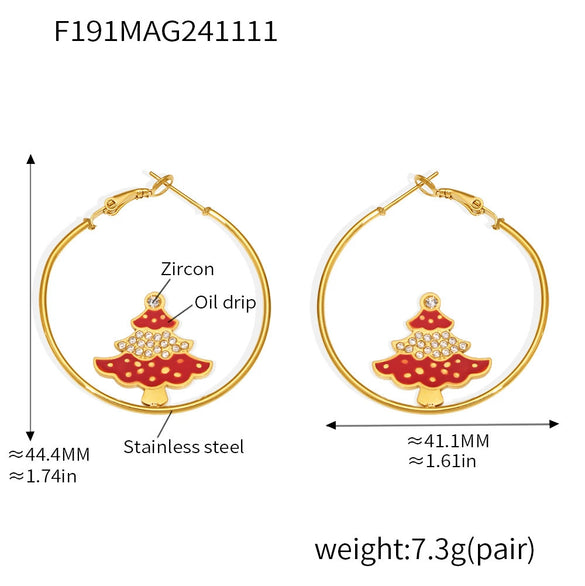 Women's Stainless Steel Enamel And Zircon Christmas Tree Necklace Bracelet And Earrings Jewelry Set