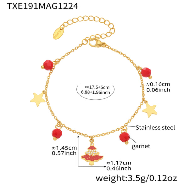 Women's Stainless Steel Enamel And Zircon Christmas Tree Necklace Bracelet And Earrings Jewelry Set