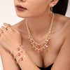 Women's Stainless Steel Enamel Christmas Pendant Necklace And Bracelet Set With Cute Cartoon Shell Bead Design