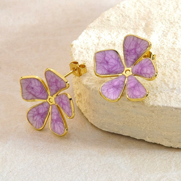 Women's Stainless Steel Enamel Flower Earrings With Non Fading Floral Design Versatile Fashion Jewelry