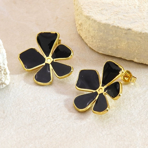Women's Stainless Steel Enamel Flower Earrings With Non Fading Floral Design Versatile Fashion Jewelry