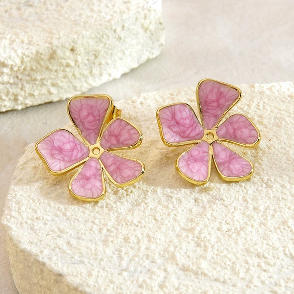 Women's Stainless Steel Enamel Flower Earrings With Non Fading Floral Design Versatile Fashion Jewelry