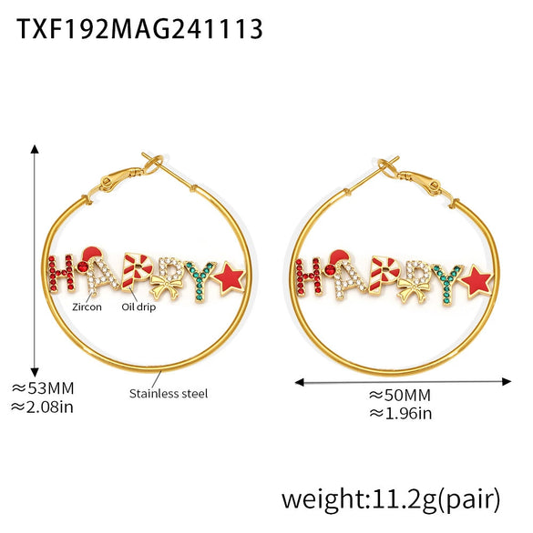 Women's Stainless Steel Enamel Letter Jewelry Set With Zircon Necklace Bracelet And Earrings Electroplated Light Luxury Design