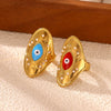 Women's Stainless Steel Evil Eye Open Ring With Enamel And Pearl Inlay Retro Gold Plated Statement Jewelry