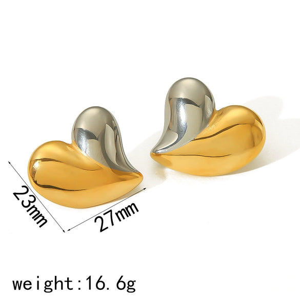 Women's Stainless Steel Exaggerated Heart Style Electroplated Earrings
