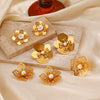 Women's Stainless Steel Exaggerated Oversized Flower Electroplated Geometric Earrings With Pearls
