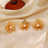 Women's Stainless Steel Exaggerated Oversized Flower Electroplated Geometric Earrings With Pearls