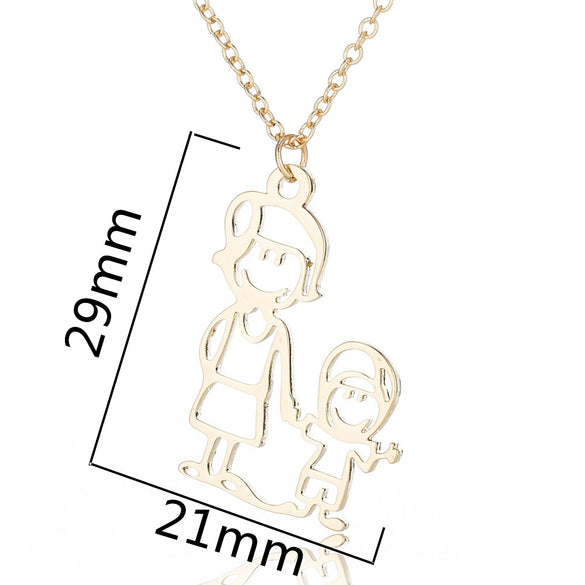 Women's Stainless Steel Familythemed Doll Pendant Necklace With Ochain And Cartoon Character Design Electroplated Finish