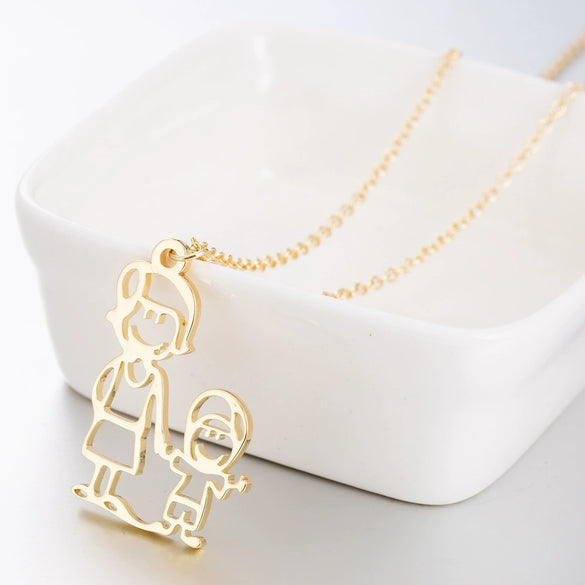Women's Stainless Steel Familythemed Doll Pendant Necklace With Ochain And Cartoon Character Design Electroplated Finish