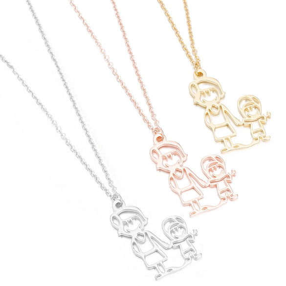 Women's Stainless Steel Familythemed Doll Pendant Necklace With Ochain And Cartoon Character Design Electroplated Finish