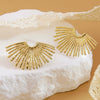 Women's Stainless Steel Fan Shaped Geometric Earrings With Minimalist Radiating Line Design And Stamped Gold Tone Finish