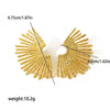 Women's Stainless Steel Fan Shaped Geometric Earrings With Minimalist Radiating Line Design And Stamped Gold Tone Finish