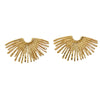 Women's Stainless Steel Fan Shaped Geometric Earrings With Minimalist Radiating Line Design And Stamped Gold Tone Finish