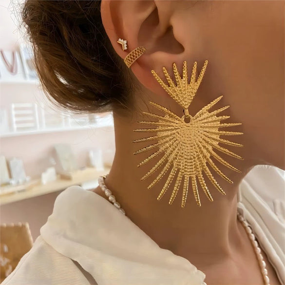 Women's Stainless Steel Fanshaped Tassel Earrings With Geometric Design And Electroplating Treatment