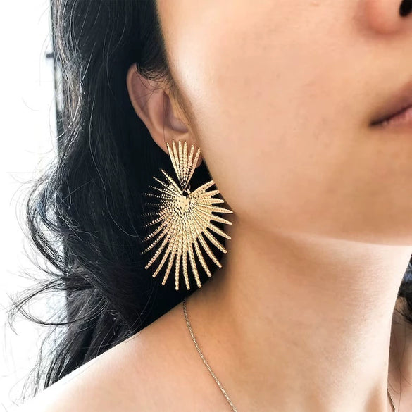 Women's Stainless Steel Fanshaped Tassel Earrings With Geometric Design And Electroplating Treatment