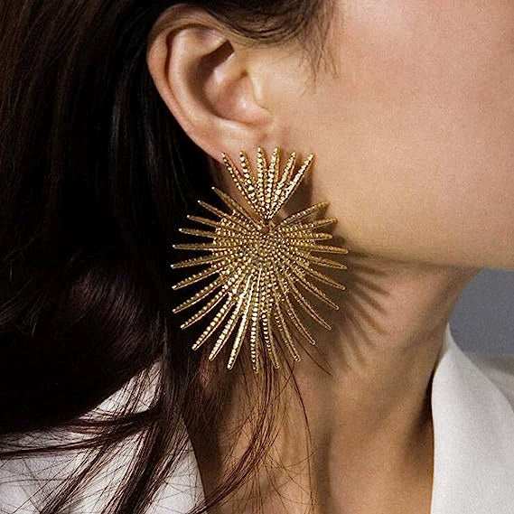 Women's Stainless Steel Fanshaped Tassel Earrings With Geometric Design And Electroplating Treatment