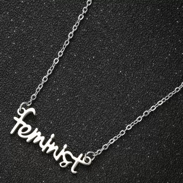 Women's Stainless Steel Feminist Letter Pendant Necklace With Electroplated Finish And Ochain Wholesale