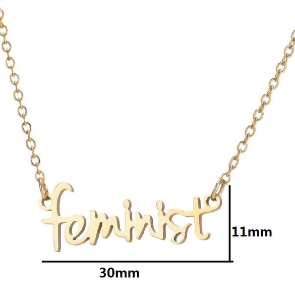 Women's Stainless Steel Feminist Letter Pendant Necklace With Electroplated Finish And Ochain Wholesale