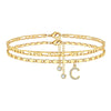 Women's Stainless Steel Figaro Chain Anklet With Zircon Letter Charms Gold Plated Inlaid Artificial Gemstones Layered Fashion Foot Jewelry