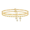 Women's Stainless Steel Figaro Chain Anklet With Zircon Letter Charms Gold Plated Inlaid Artificial Gemstones Layered Fashion Foot Jewelry