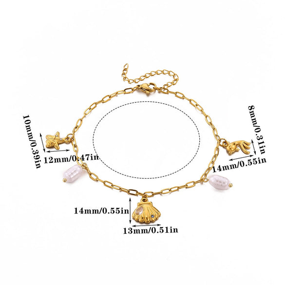 Women's Stainless Steel Fishtail Anklet With Zircon Seashell Pendant Oceaninspired Fashion Jewelry Wholesale